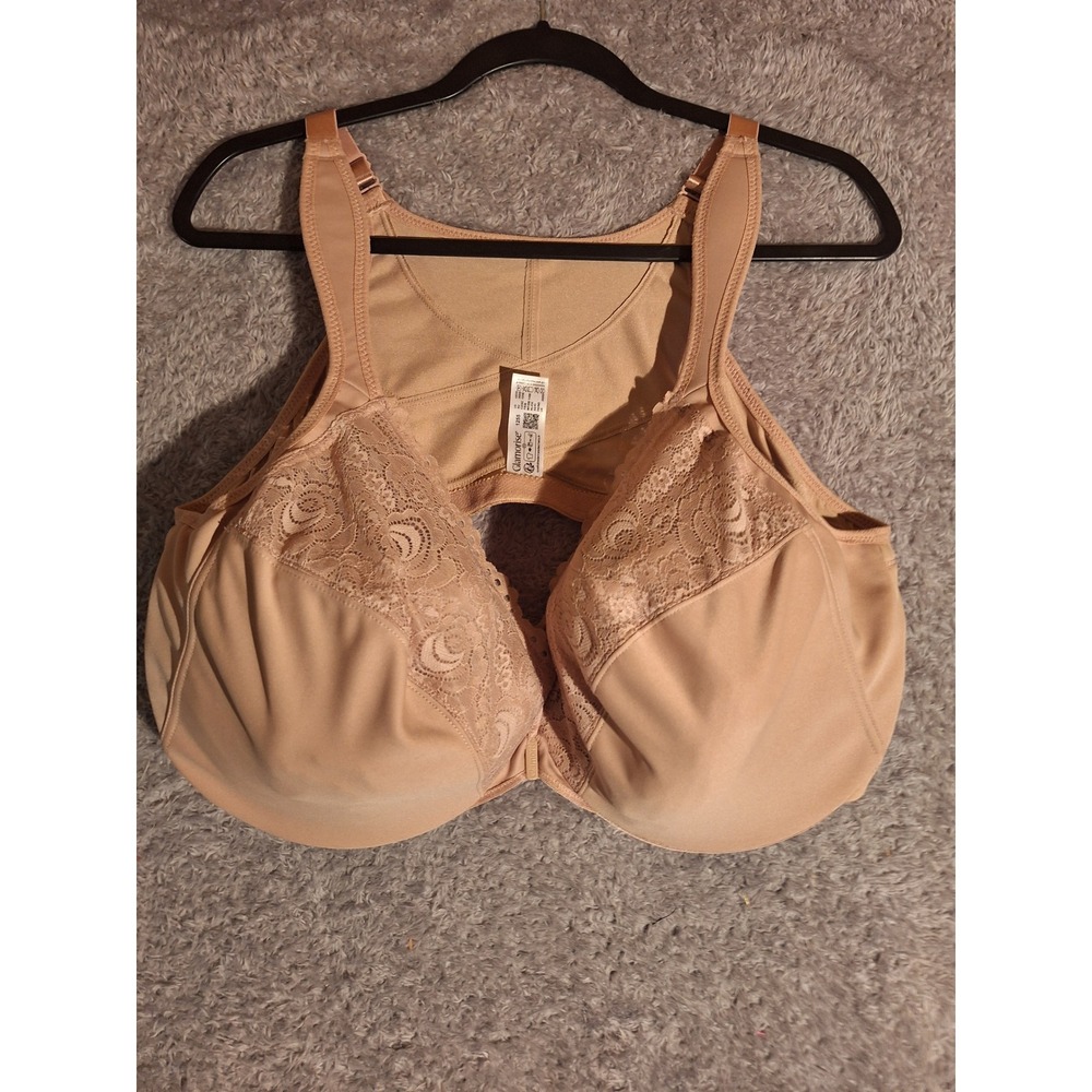 Glamorise MagicLift Back Support Bra 1255 48DD Wireless Nude Lace Front Closure